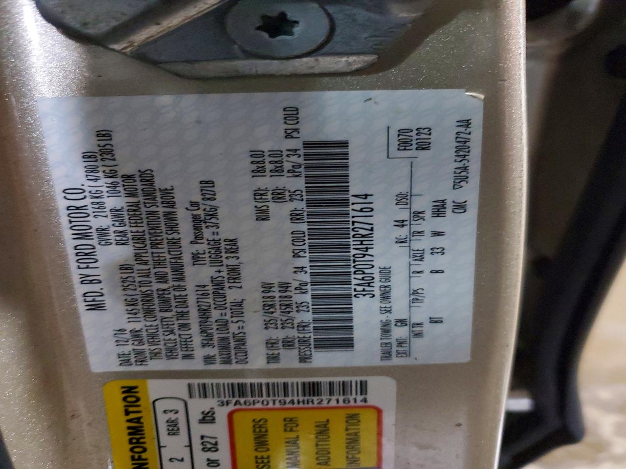 2017 FORD FUSION SE photo 13