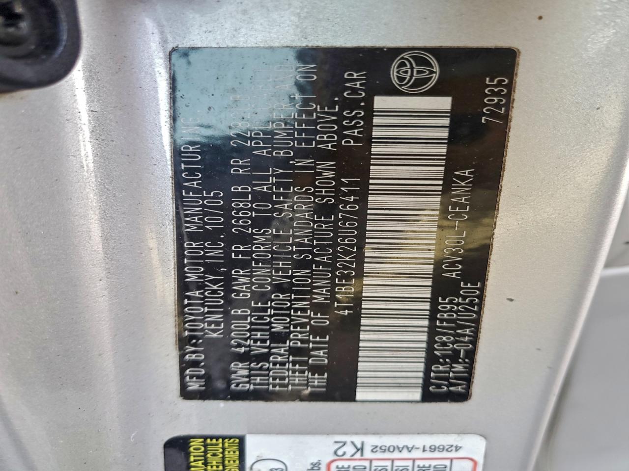 2006 TOYOTA CAMRY LE photo 23