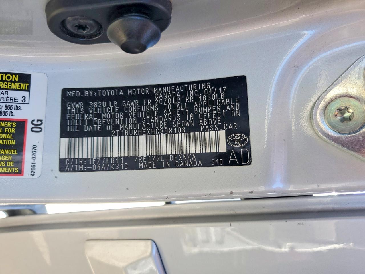 2017 TOYOTA COROLLA L photo 12