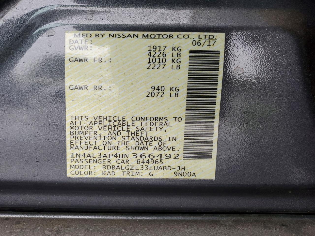 2017 NISSAN ALTIMA 2.5 photo 12