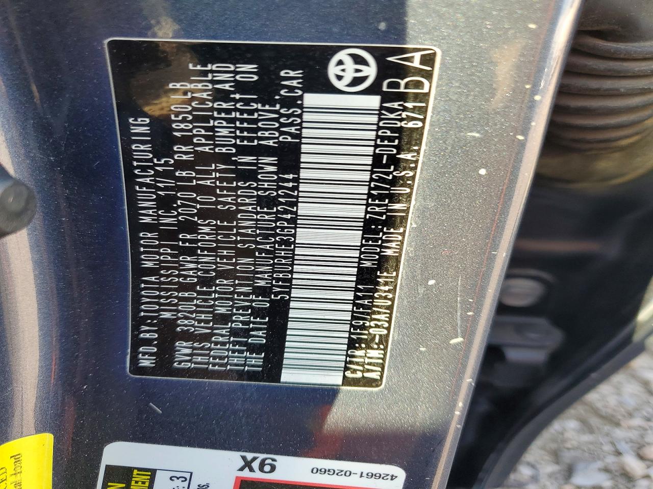 2016 TOYOTA COROLLA L photo 12