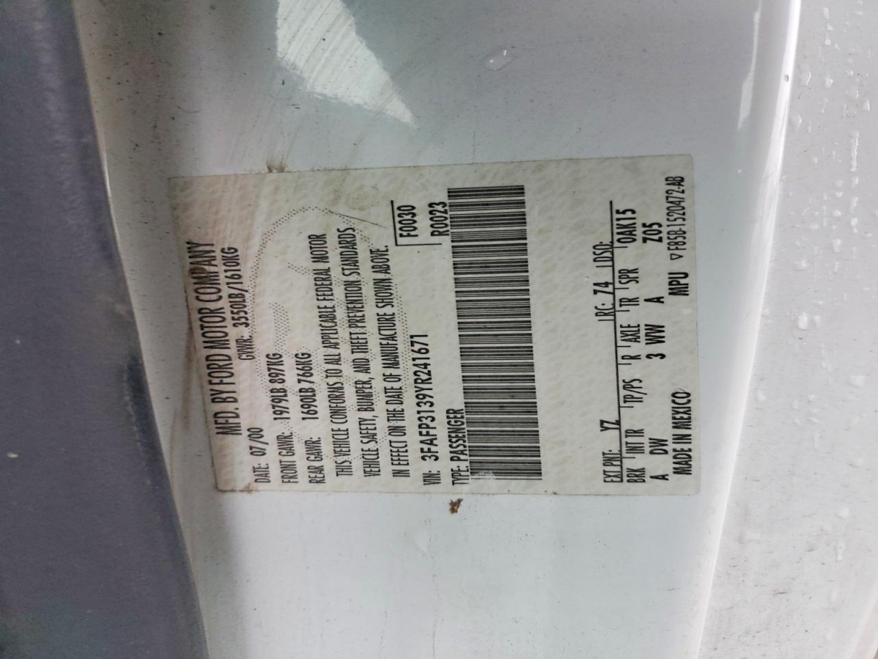 2000 FORD FOCUS ZX3 photo 12
