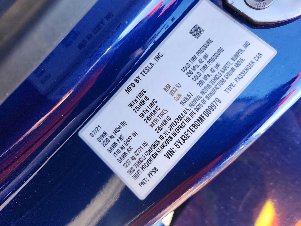 2021 TESLA MODEL 3 photo 12