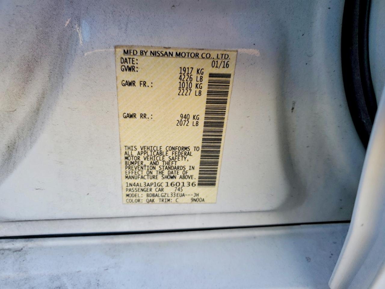 2016 NISSAN ALTIMA 2.5 photo 12