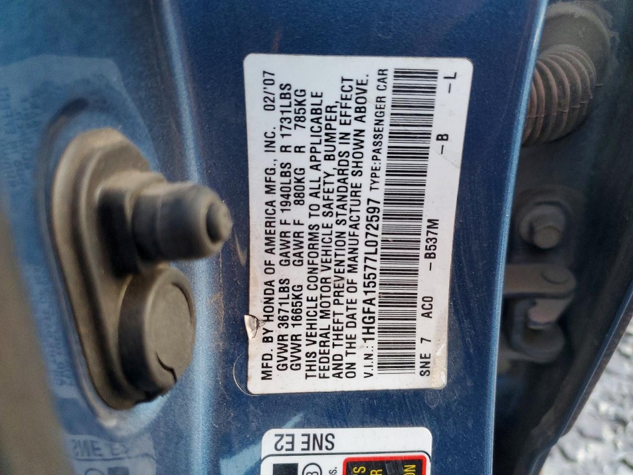 2007 HONDA CIVIC LX photo 12