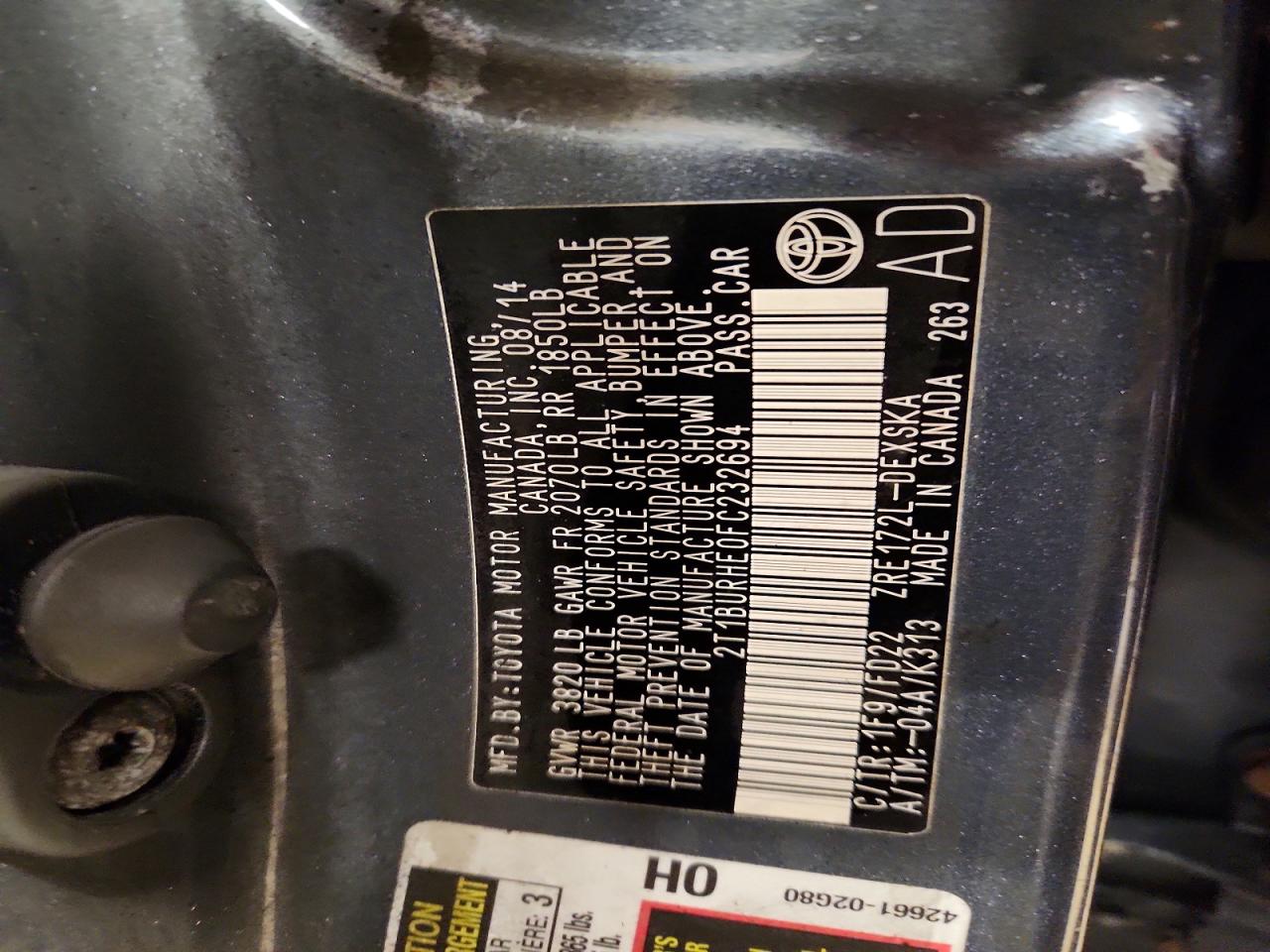 2015 TOYOTA COROLLA L photo 12
