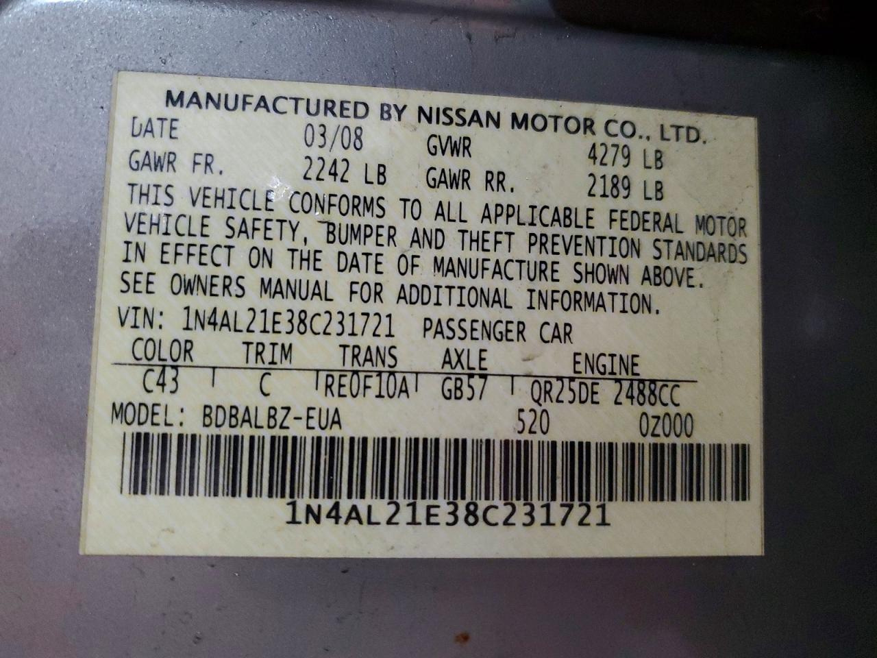 2008 NISSAN ALTIMA 2.5 photo 13