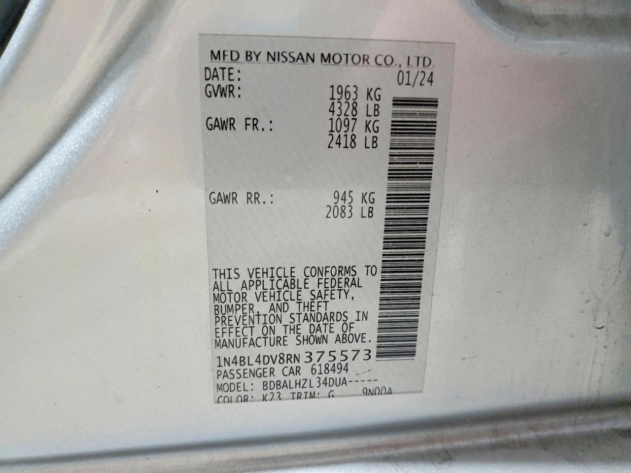 2024 NISSAN ALTIMA SV photo 12