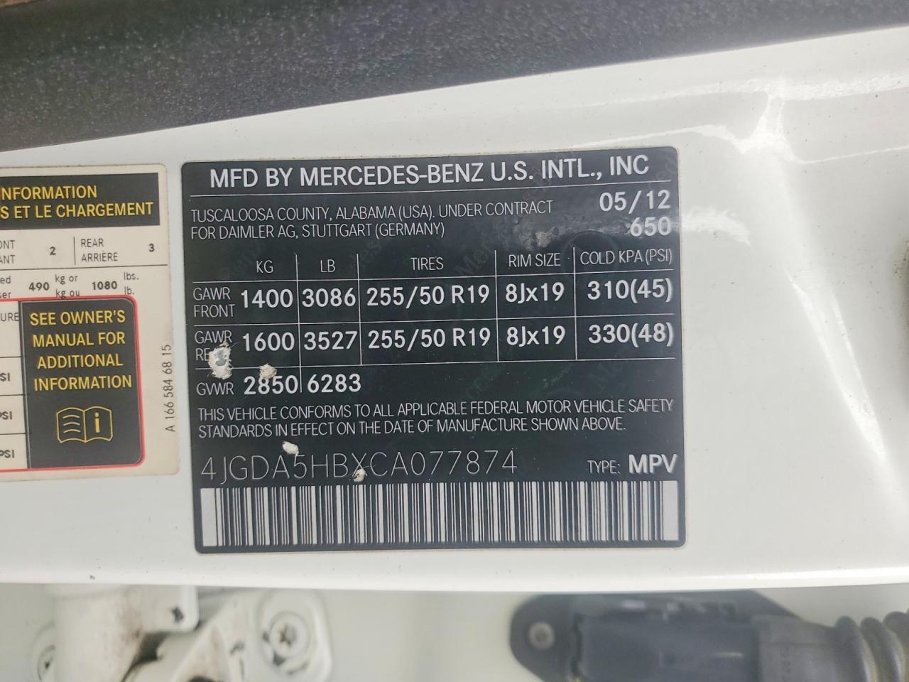 2012 MERCEDES-BENZ ML 350 4MATIC photo 14