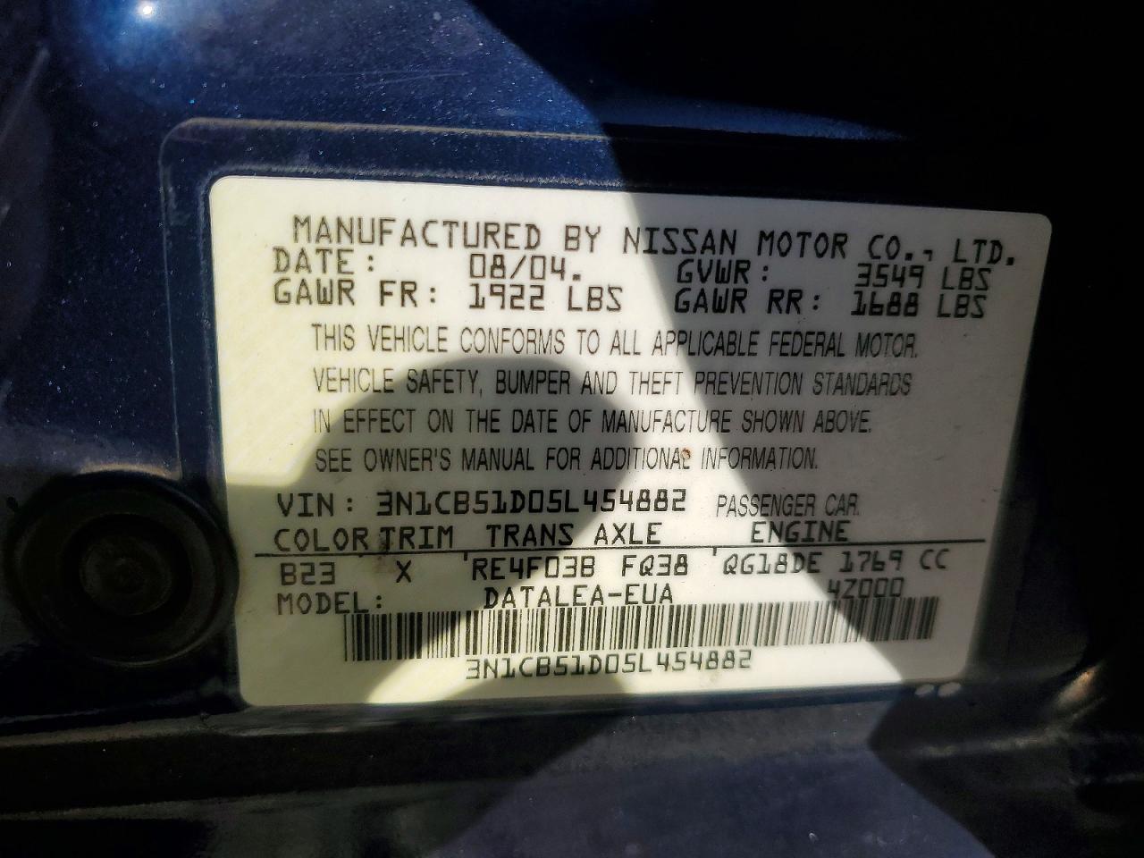 2005 NISSAN SENTRA 1.8 photo 23