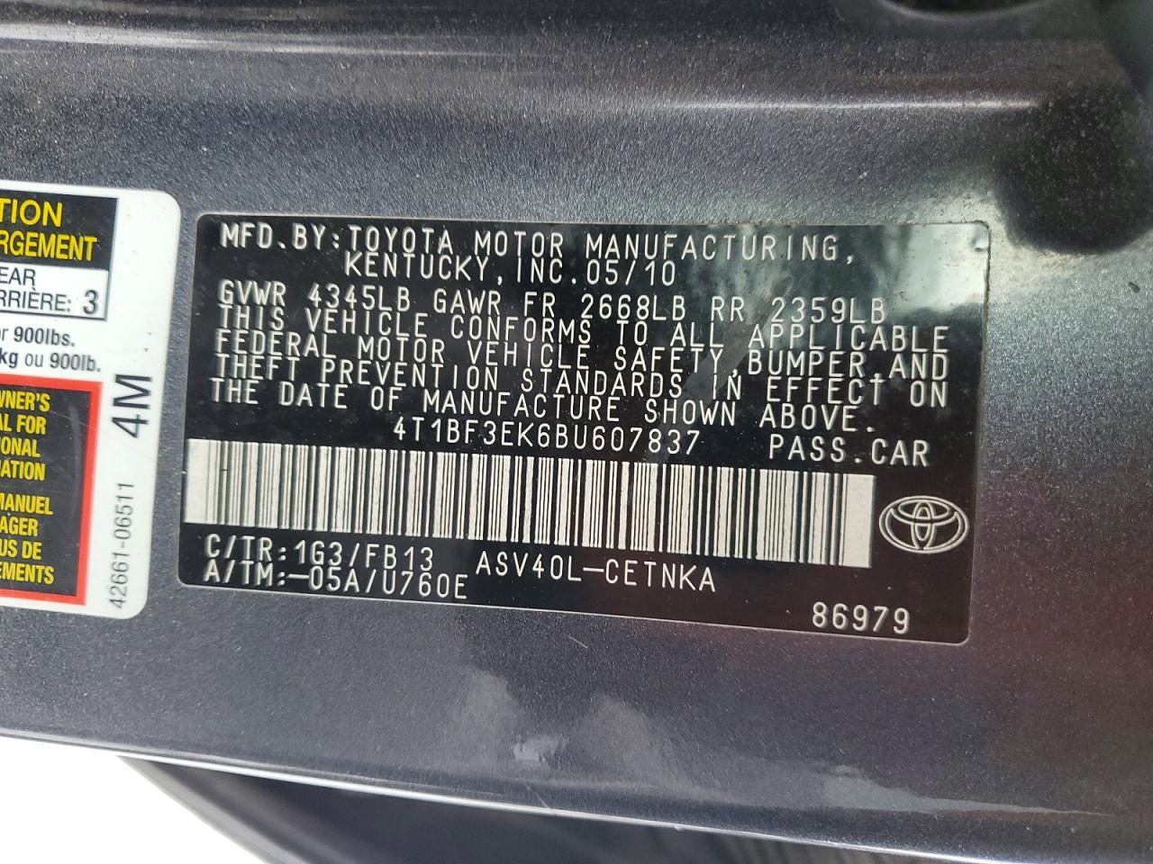 2011 TOYOTA CAMRY BASE photo 12