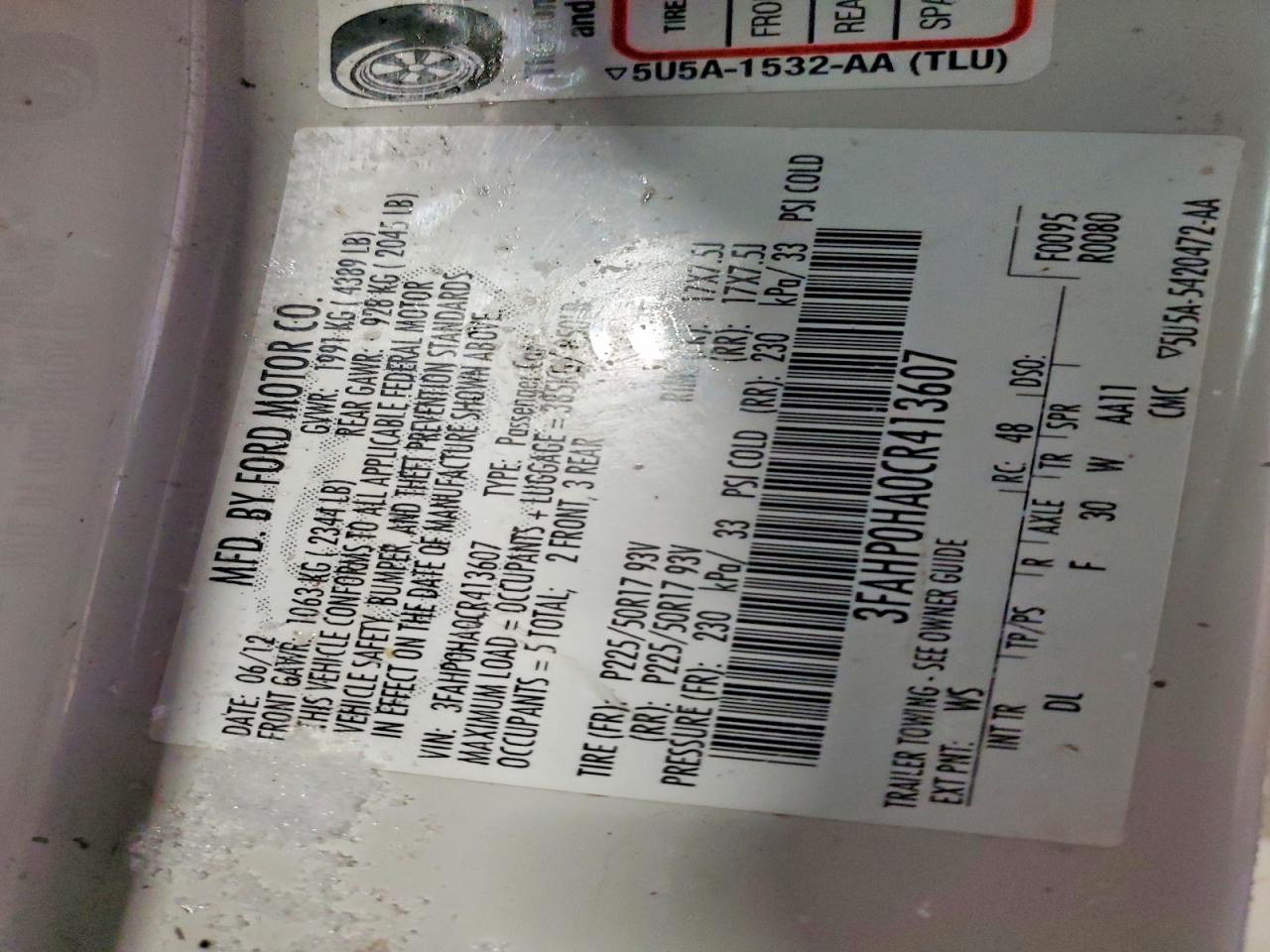 2012 FORD FUSION SE photo 12