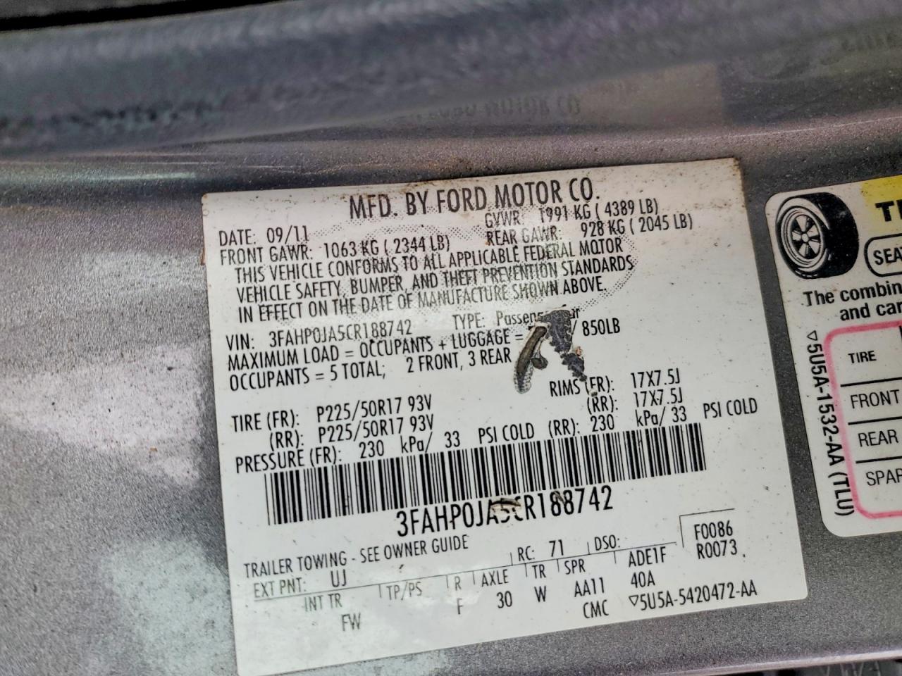 2012 FORD FUSION SEL photo 12