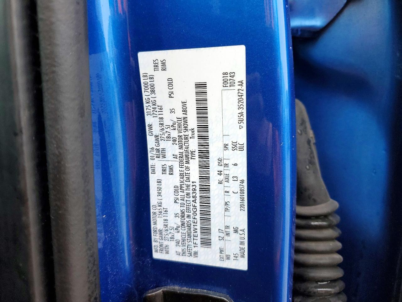 2016 FORD F150 SUPERCREW photo 12