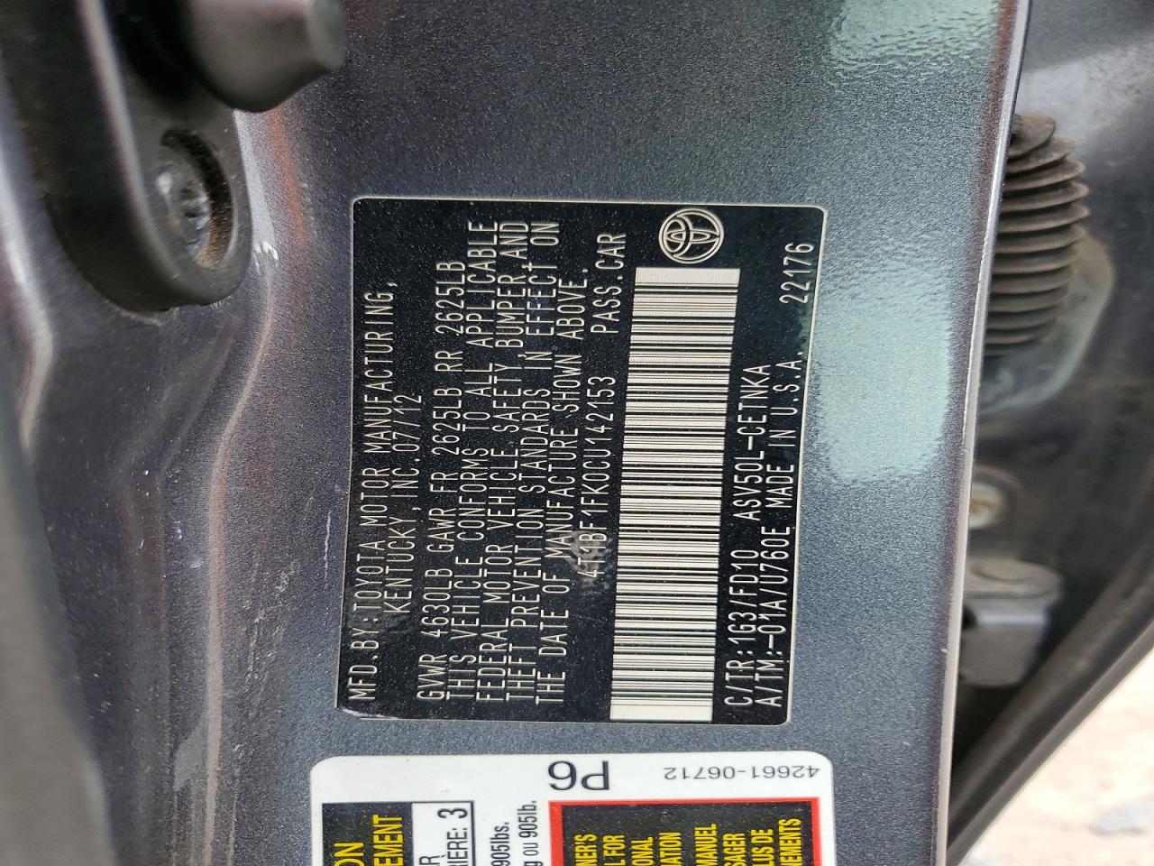 2012 TOYOTA CAMRY BASE photo 13