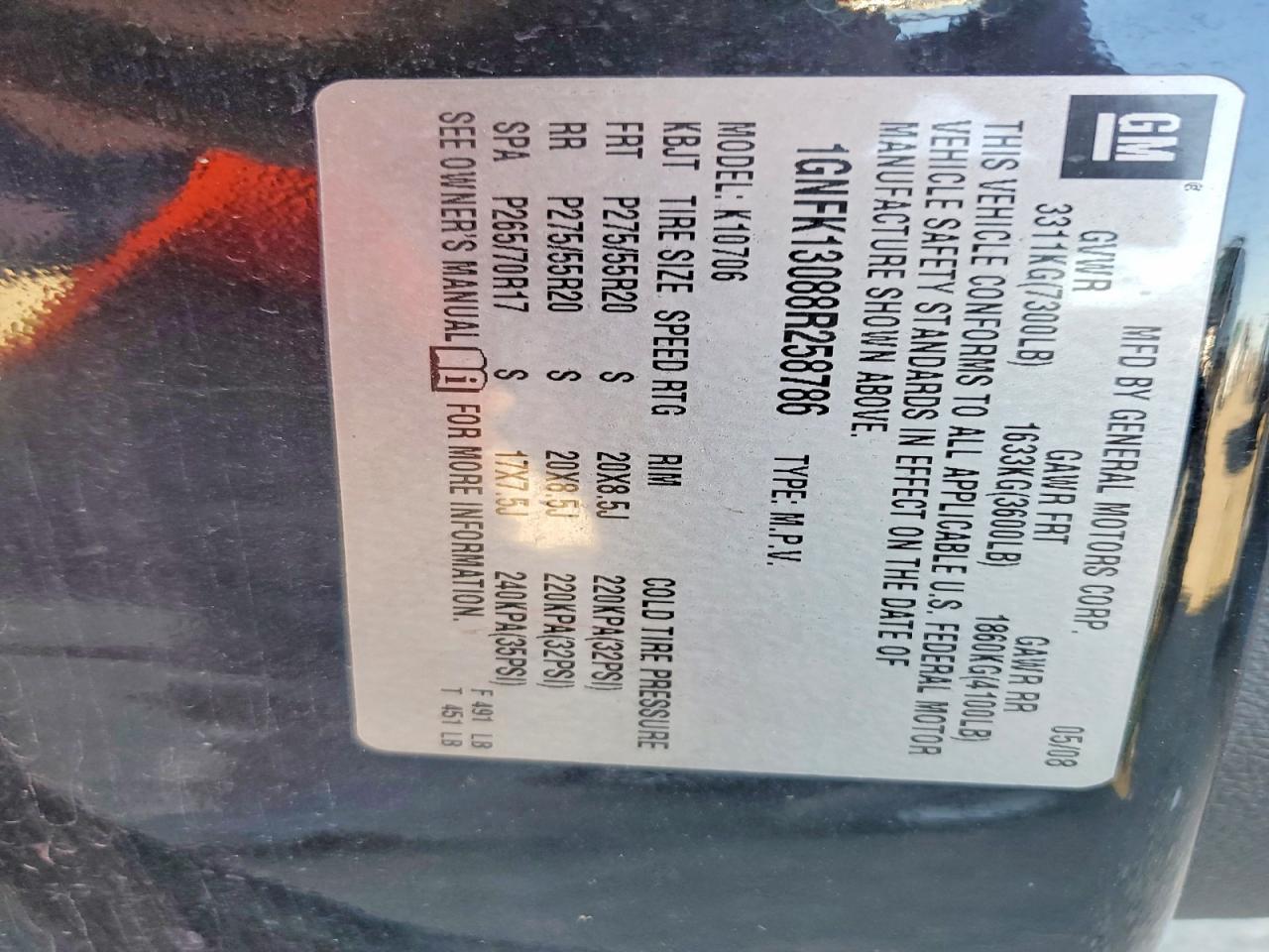 2008 CHEVROLET TAHOE K1500 photo 13