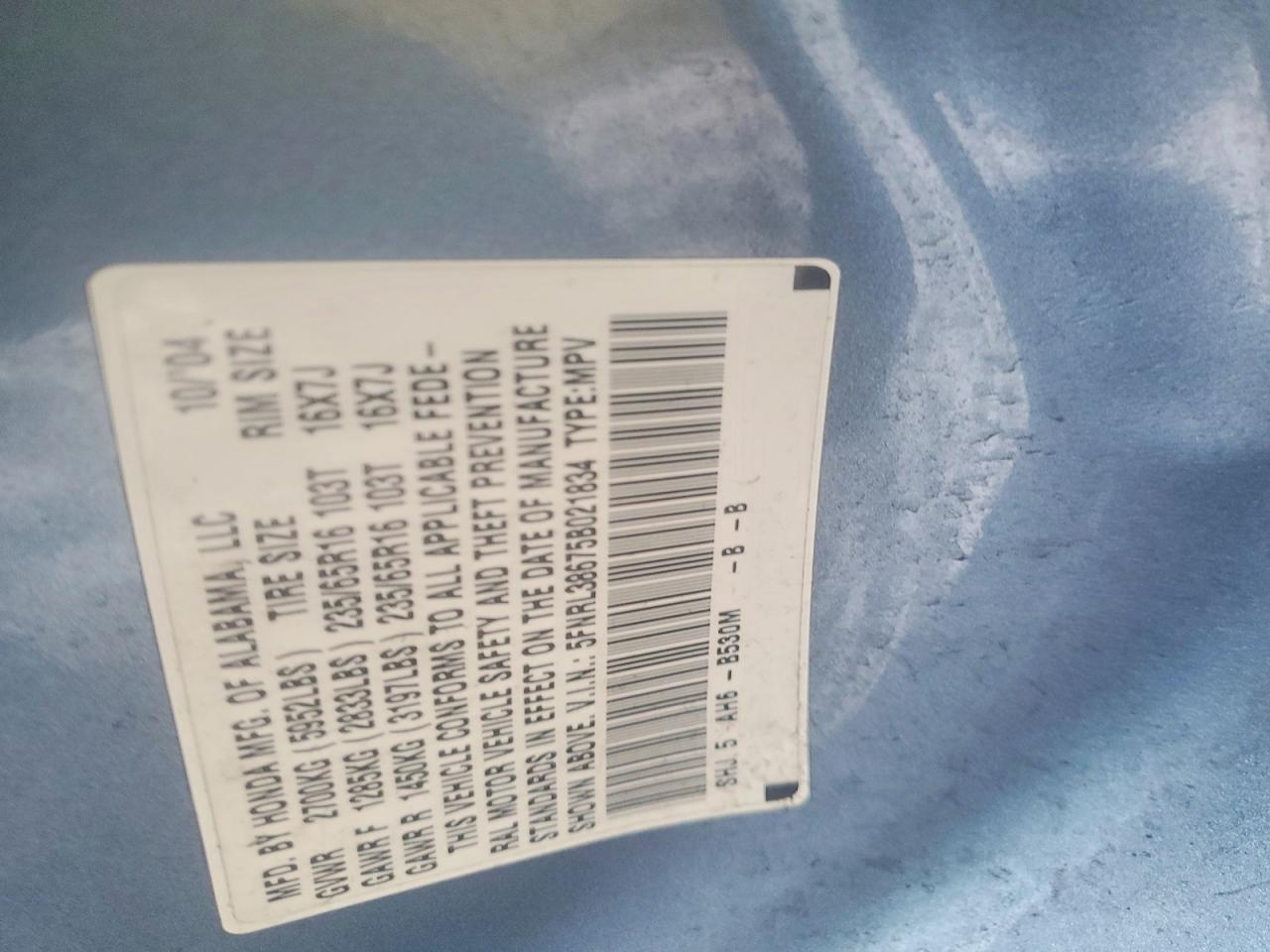 2005 HONDA ODYSSEY EXL photo 13