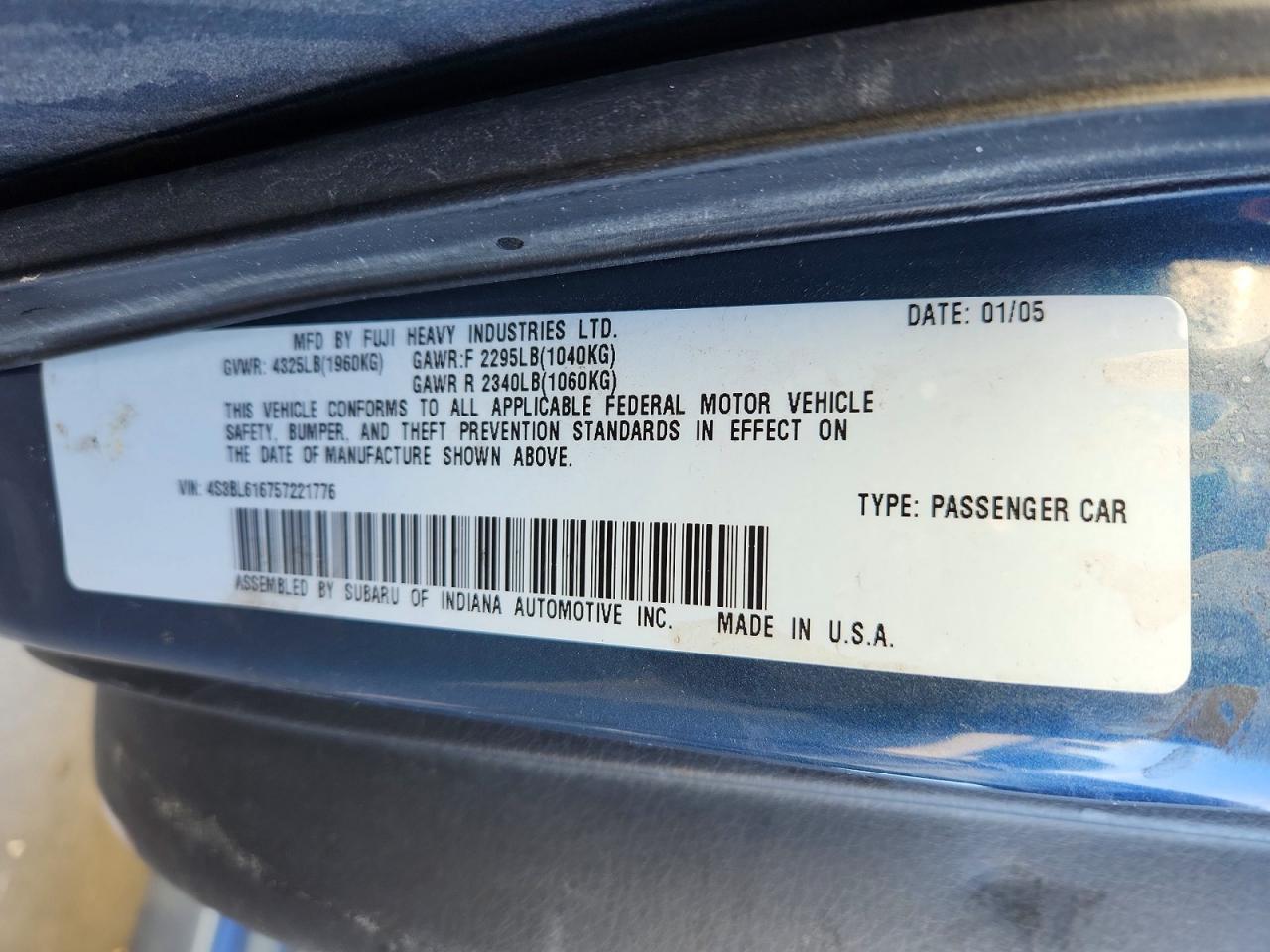 2005 SUBARU LEGACY 2.5I photo 12