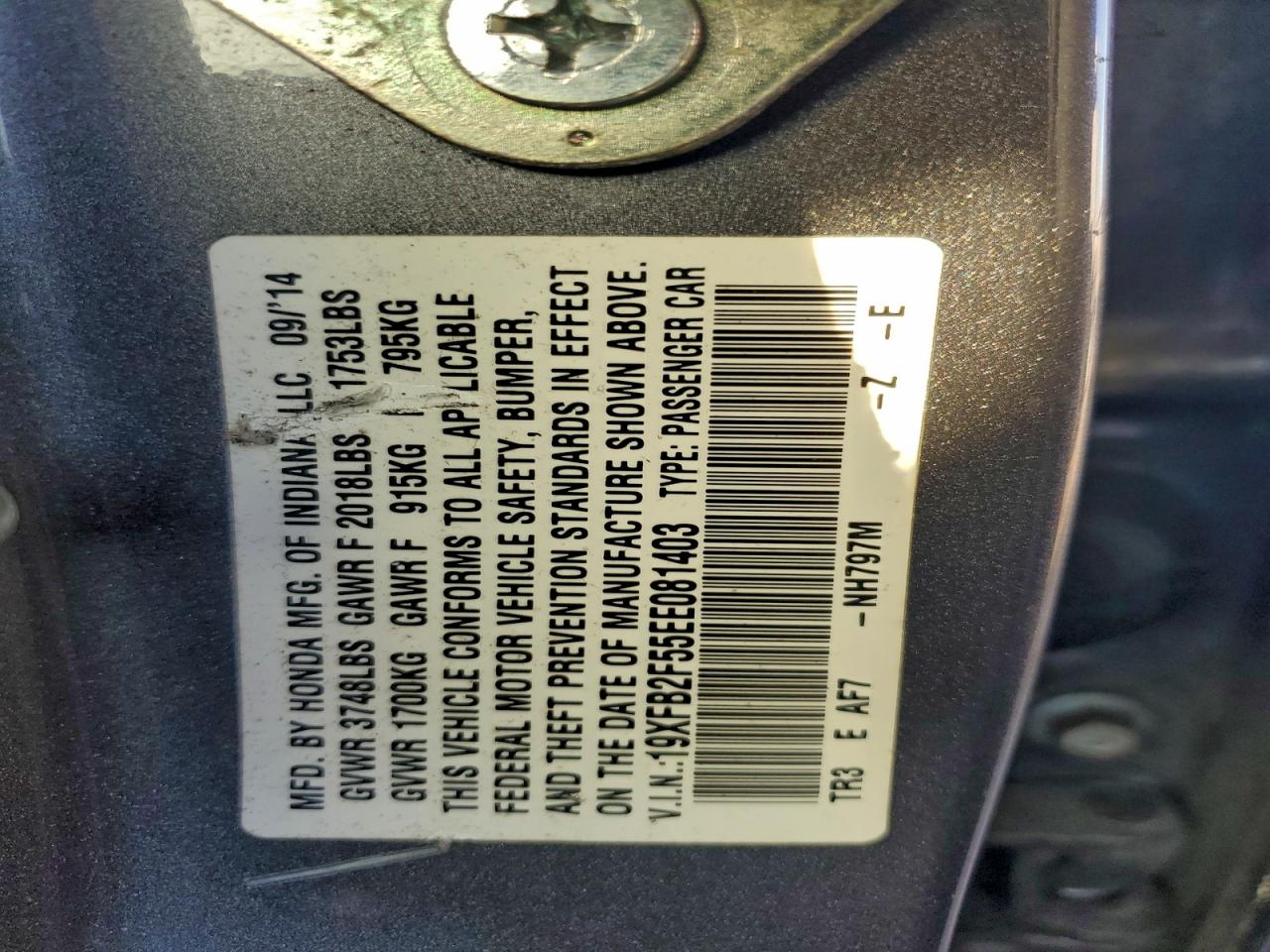 2014 HONDA CIVIC LX photo 12