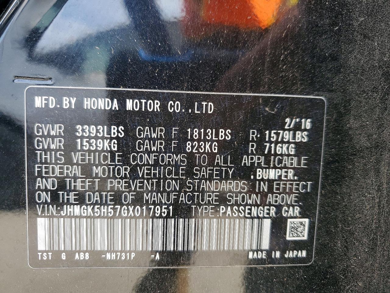 2016 HONDA FIT LX photo 12