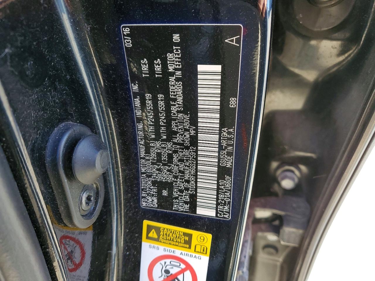 2016 TOYOTA HIGHLANDER LIMITED photo 12
