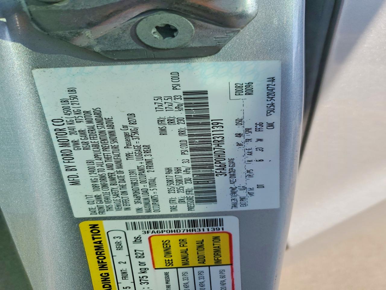 2017 FORD FUSION SE photo 12