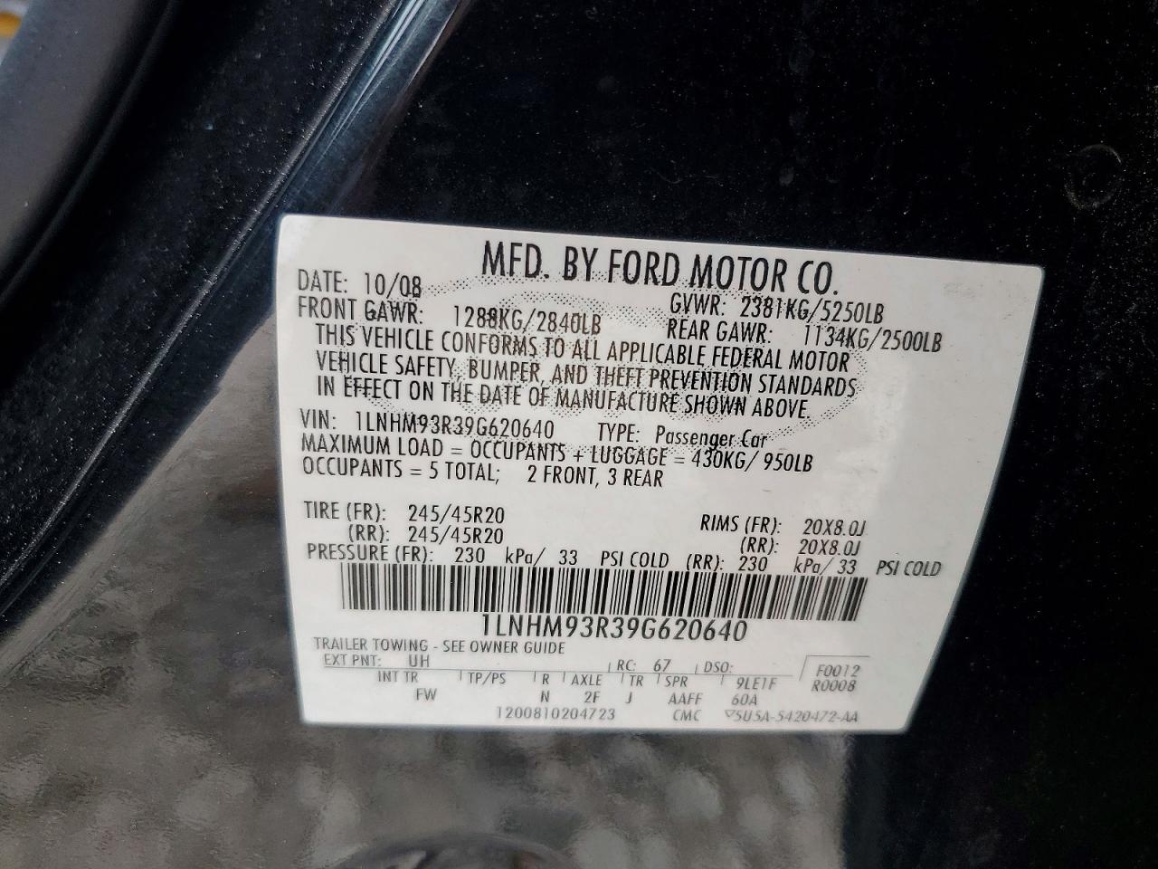2009 LINCOLN MKS photo 12