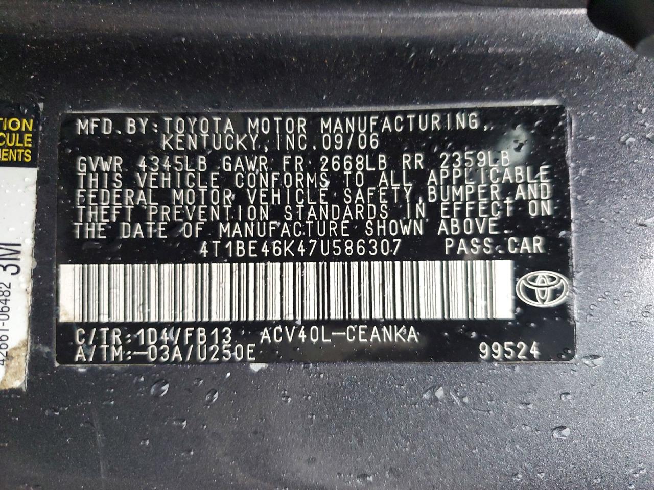 2007 TOYOTA CAMRY CE photo 23