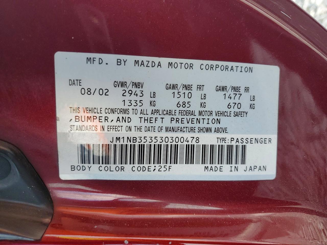 2003 MAZDA MX-5 MIATA BASE photo 12
