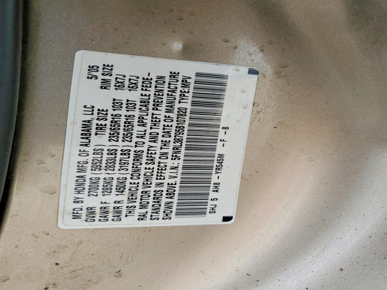 2005 HONDA ODYSSEY EXL photo 13