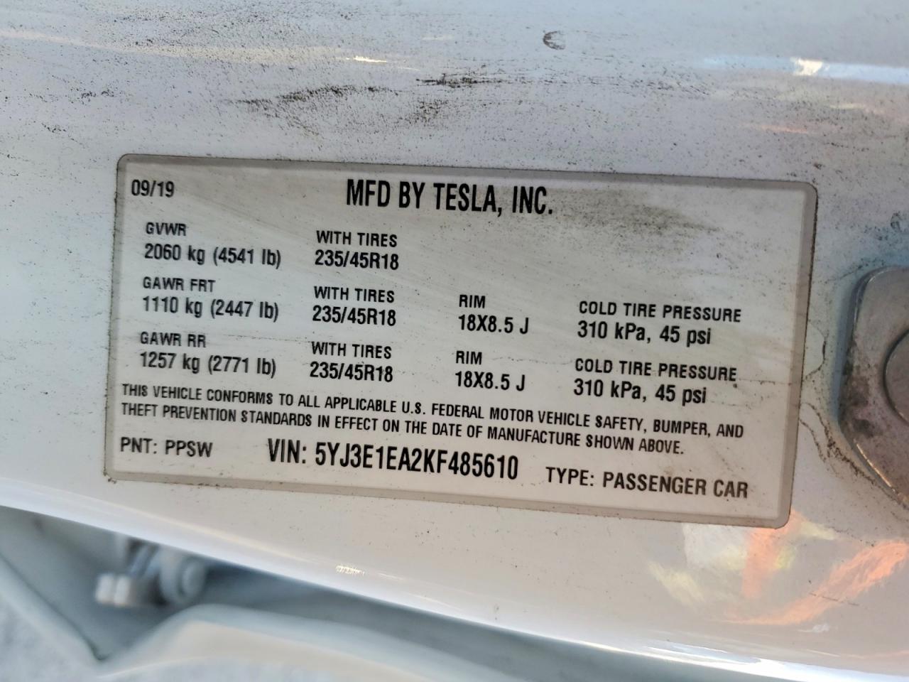 2019 TESLA MODEL 3 photo 12