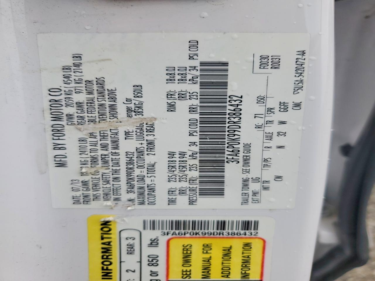 2013 FORD FUSION TITANIUM photo 12