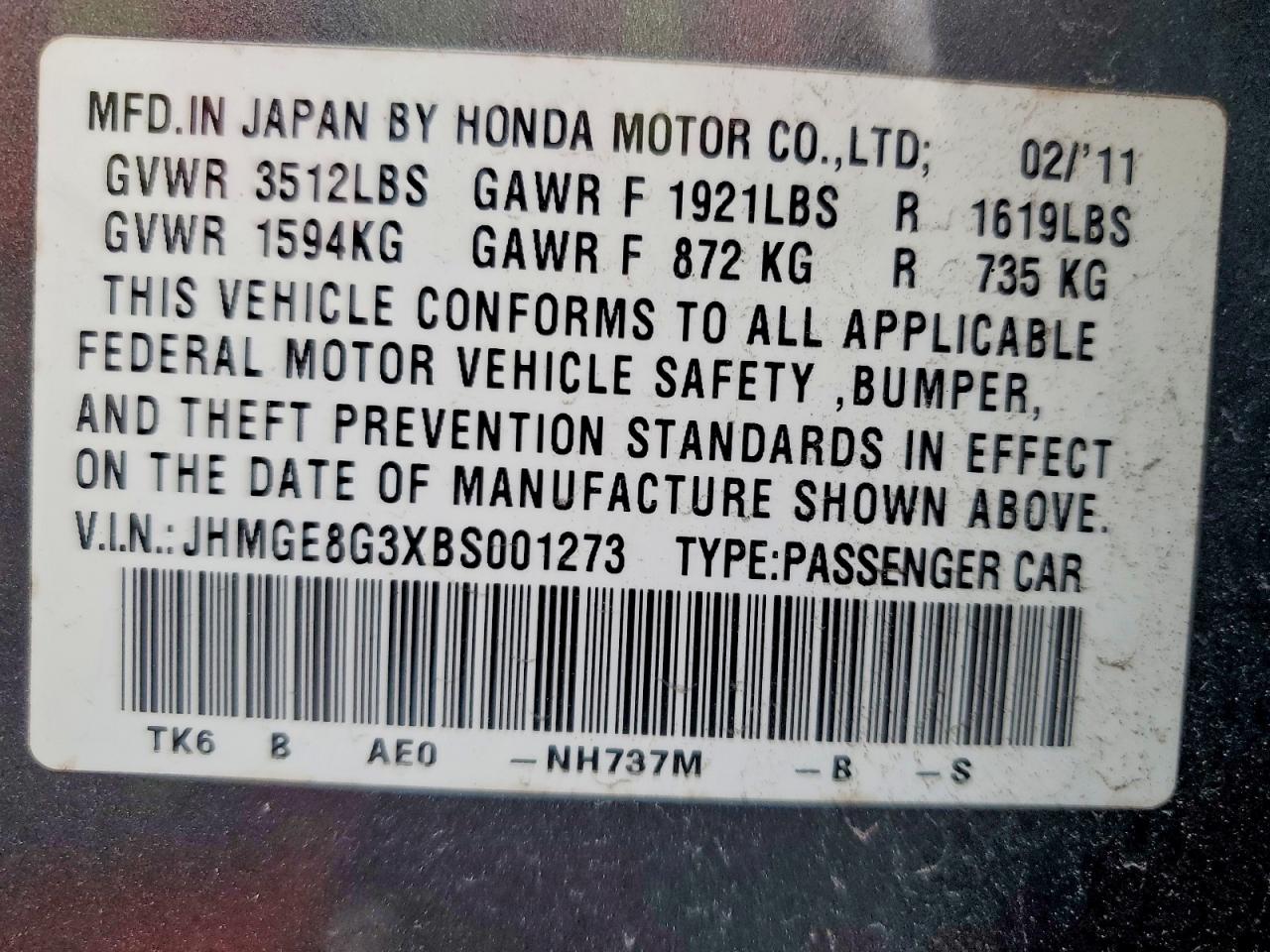 2011 HONDA FIT photo 12