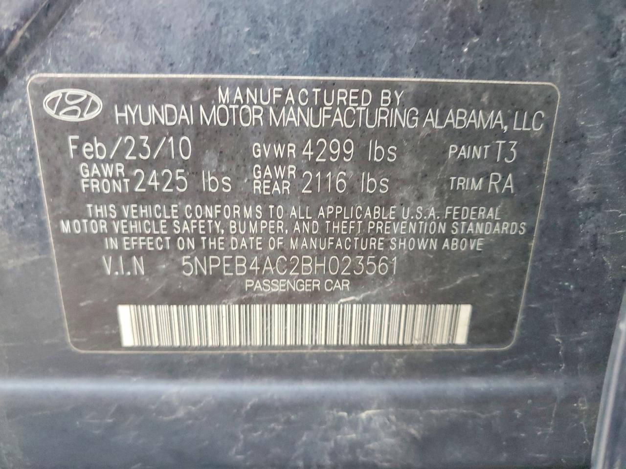 2011 HYUNDAI SONATA GLS photo 12