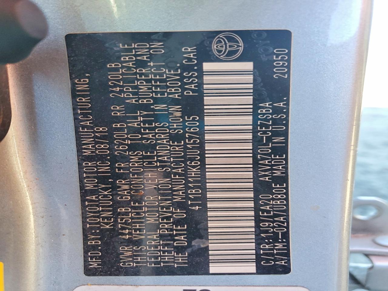 2018 TOYOTA CAMRY L photo 23