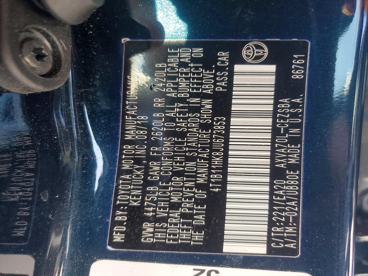 2018 TOYOTA CAMRY L photo 12