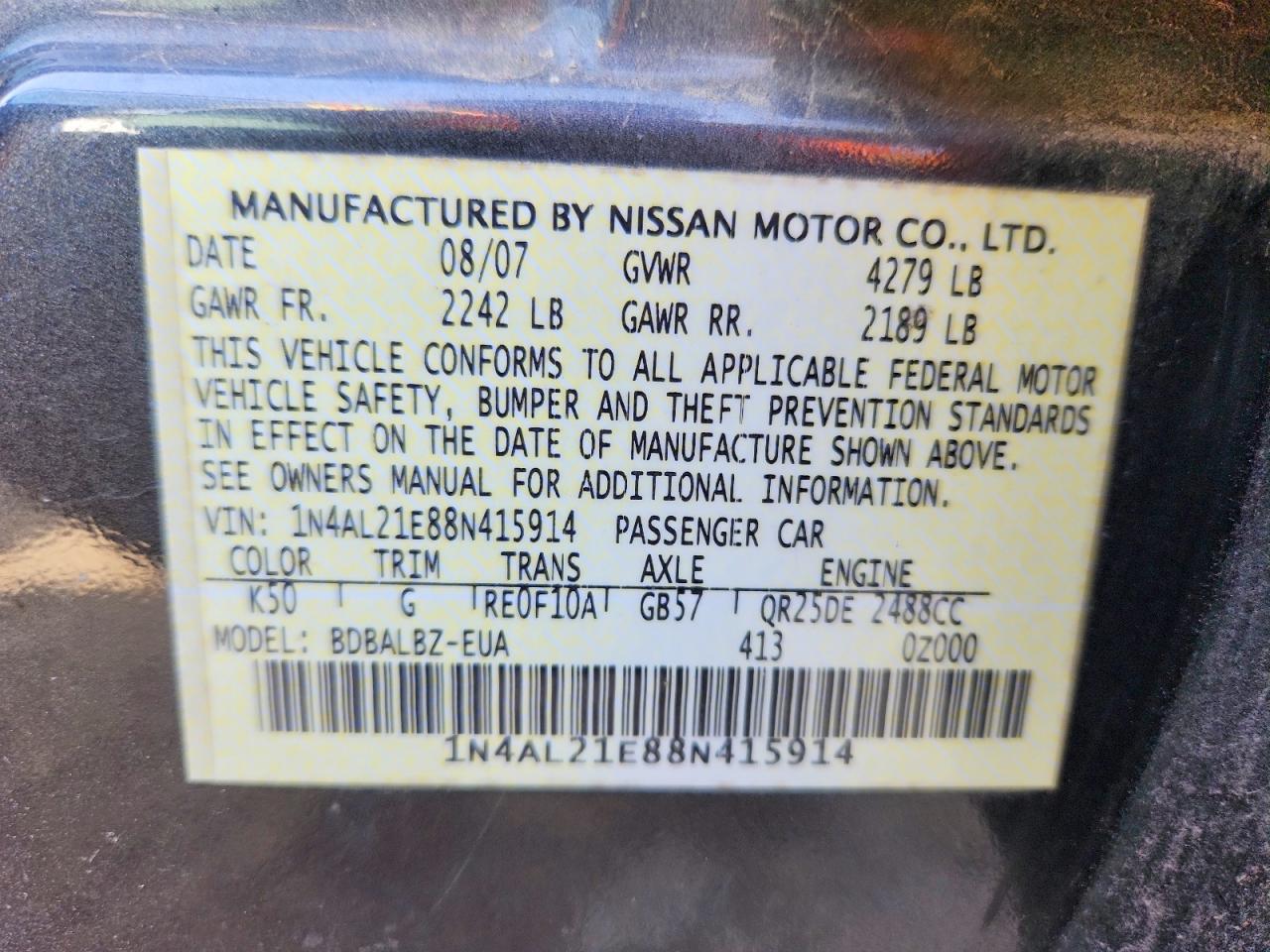 2008 NISSAN ALTIMA 2.5 photo 12