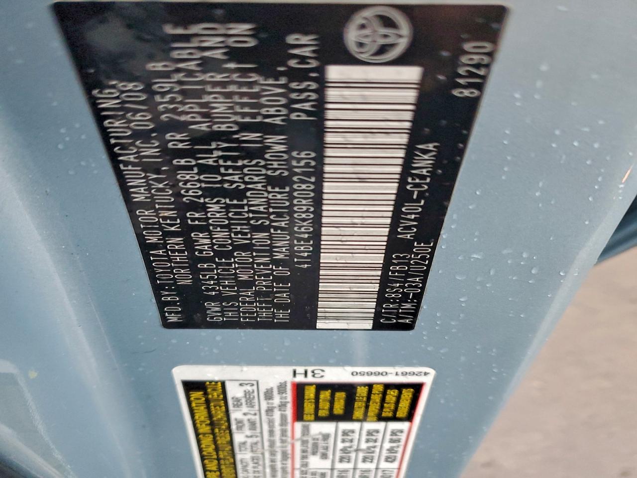 2009 TOYOTA CAMRY BASE photo 12