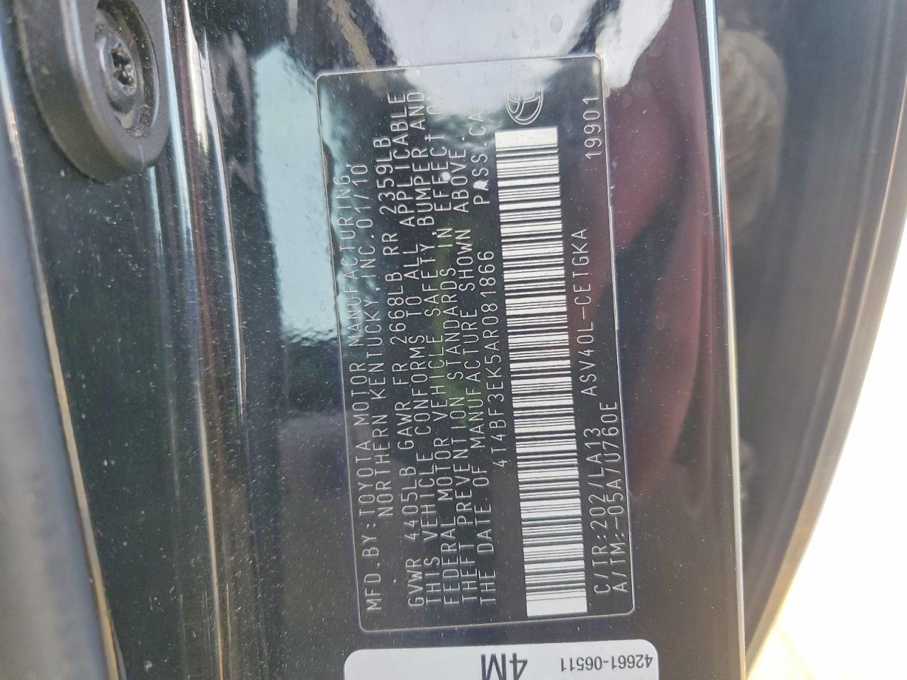 2010 TOYOTA CAMRY BASE photo 12