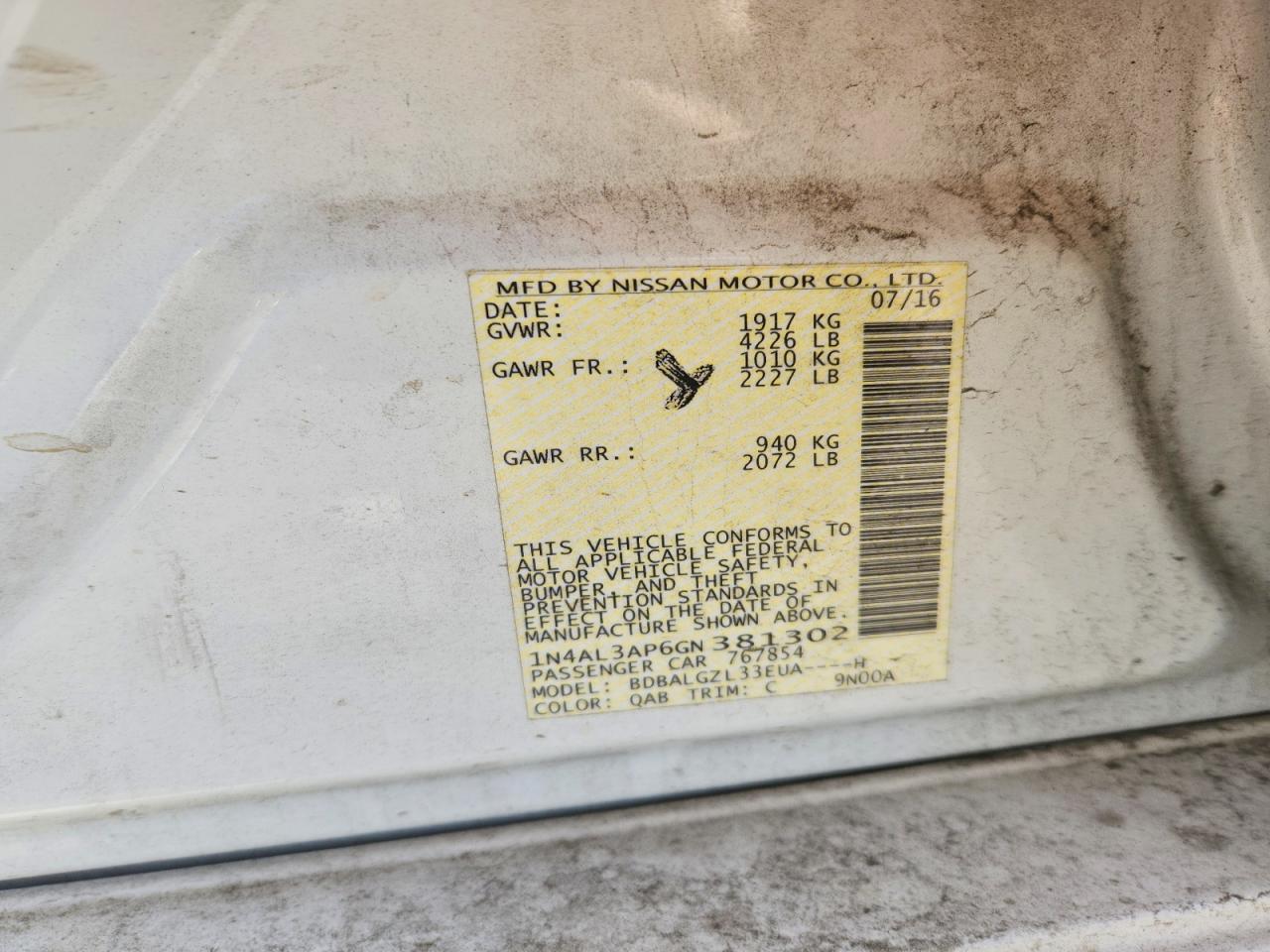 2016 NISSAN ALTIMA 2.5 photo 12