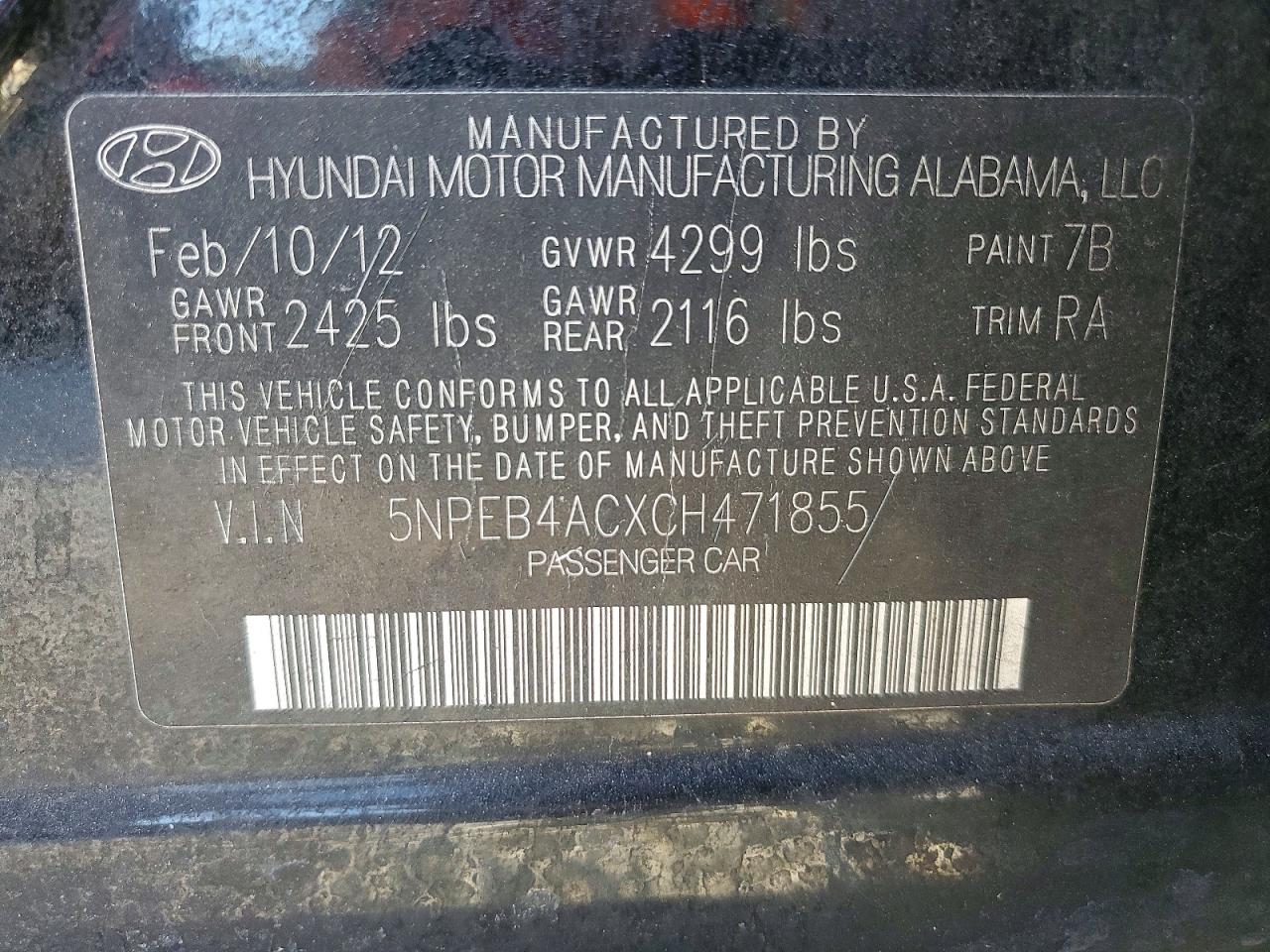 2012 HYUNDAI SONATA GLS photo 12