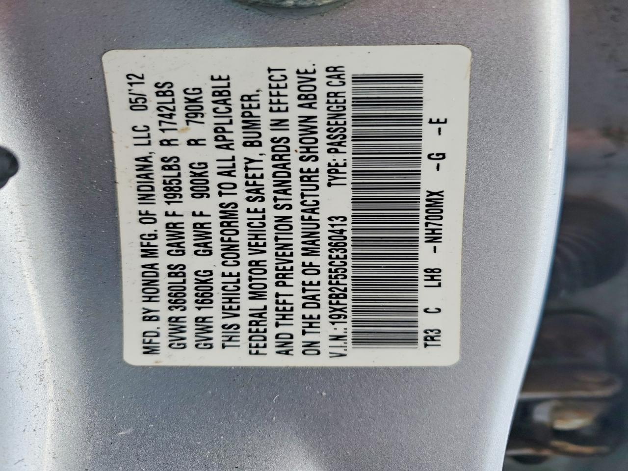 2012 HONDA CIVIC LX photo 12