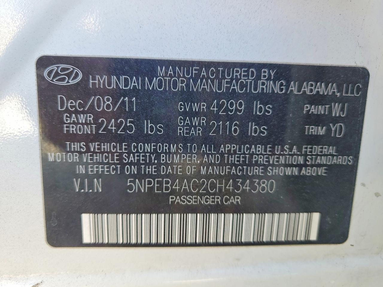 2012 HYUNDAI SONATA GLS photo 13