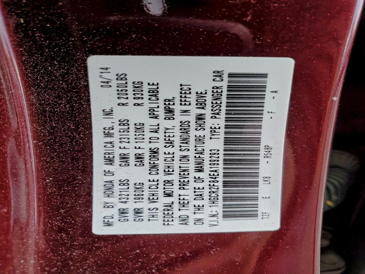 2014 HONDA ACCORD EXL photo 12
