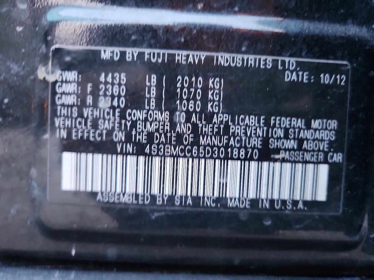 2013 SUBARU LEGACY 2.5I PREMIUM photo 12