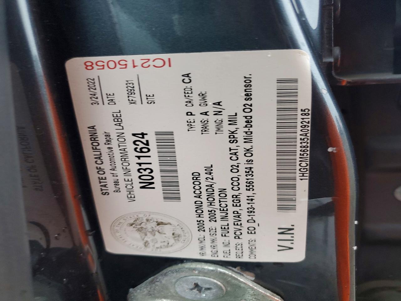 2005 HONDA ACCORD EX photo 13