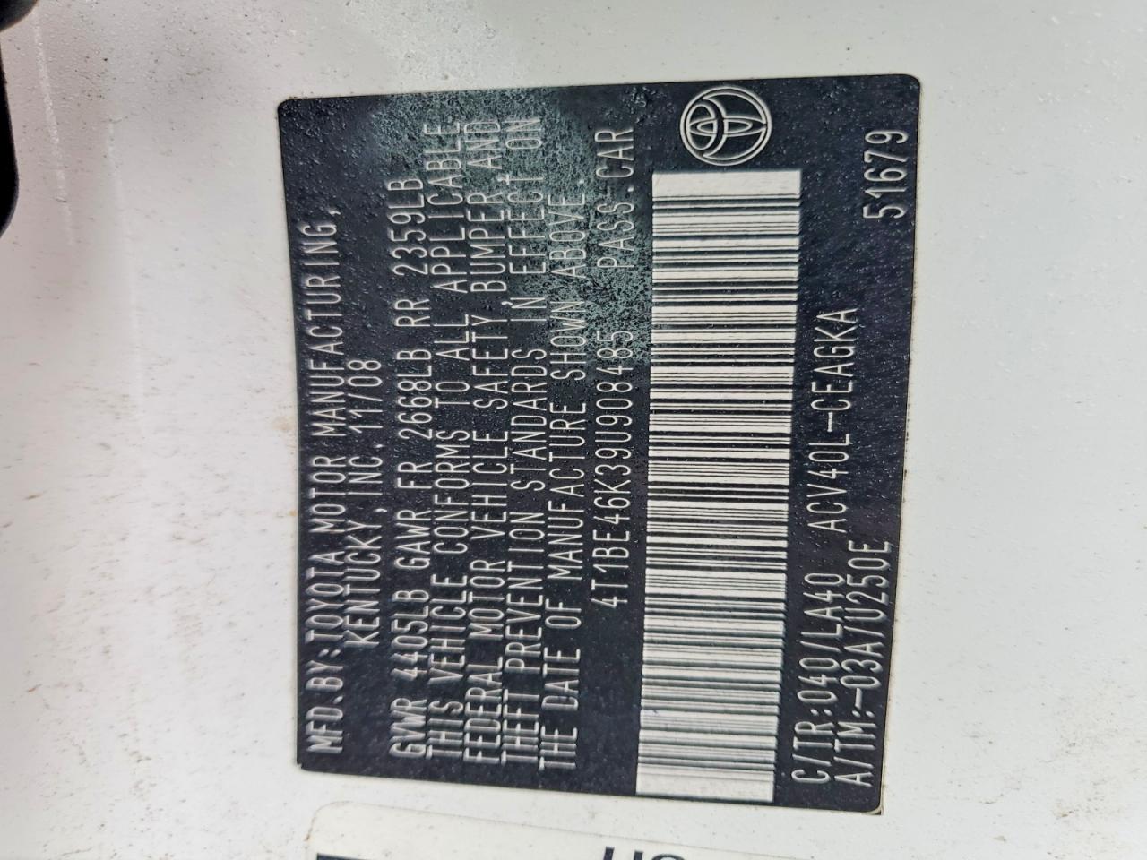 2009 TOYOTA CAMRY BASE photo 12