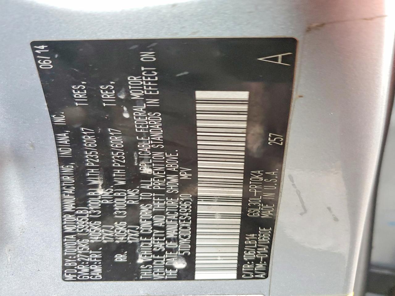2014 TOYOTA SIENNA XLE photo 14