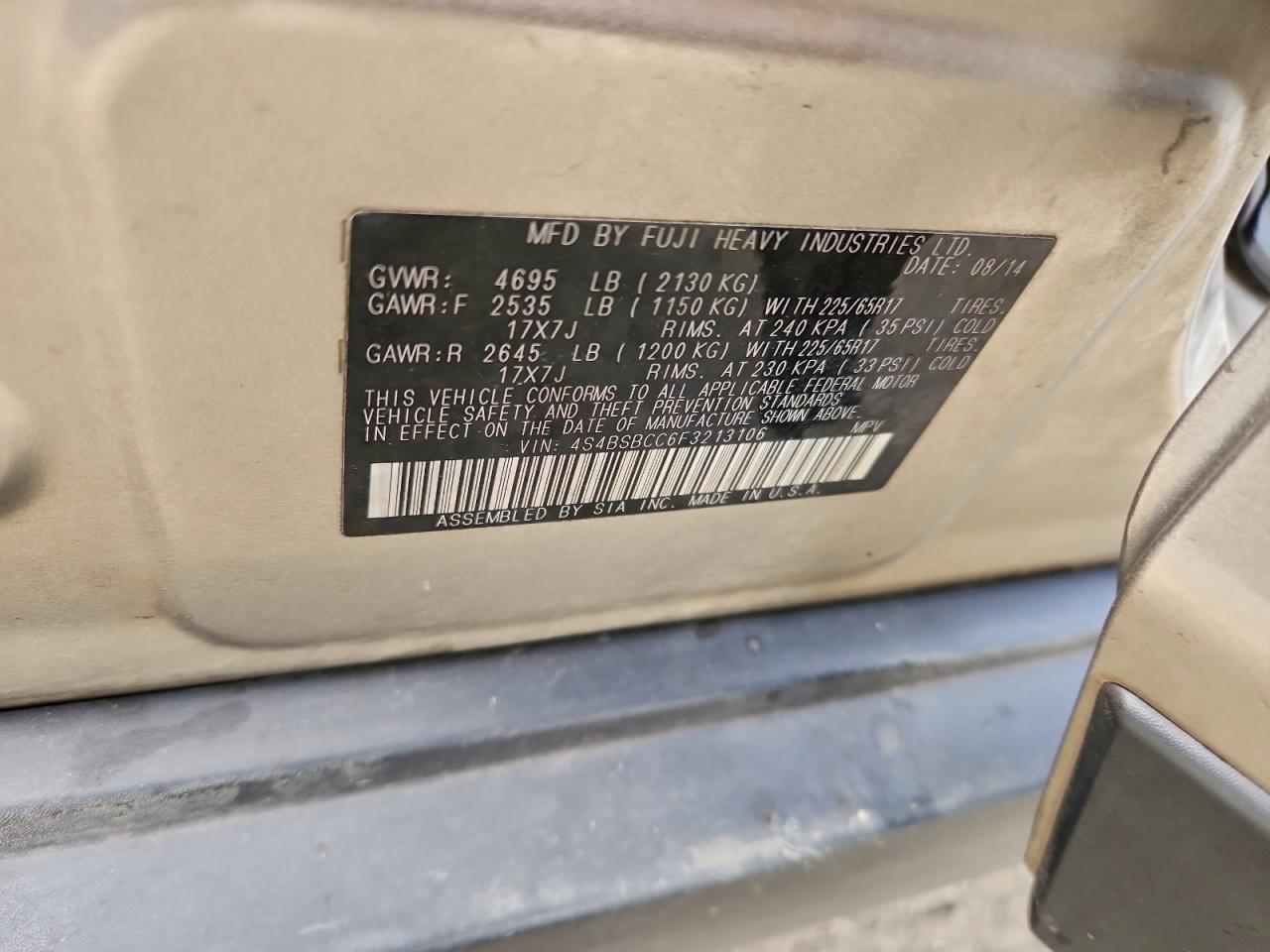 2015 SUBARU OUTBACK 2.5I PREMIUM photo 13