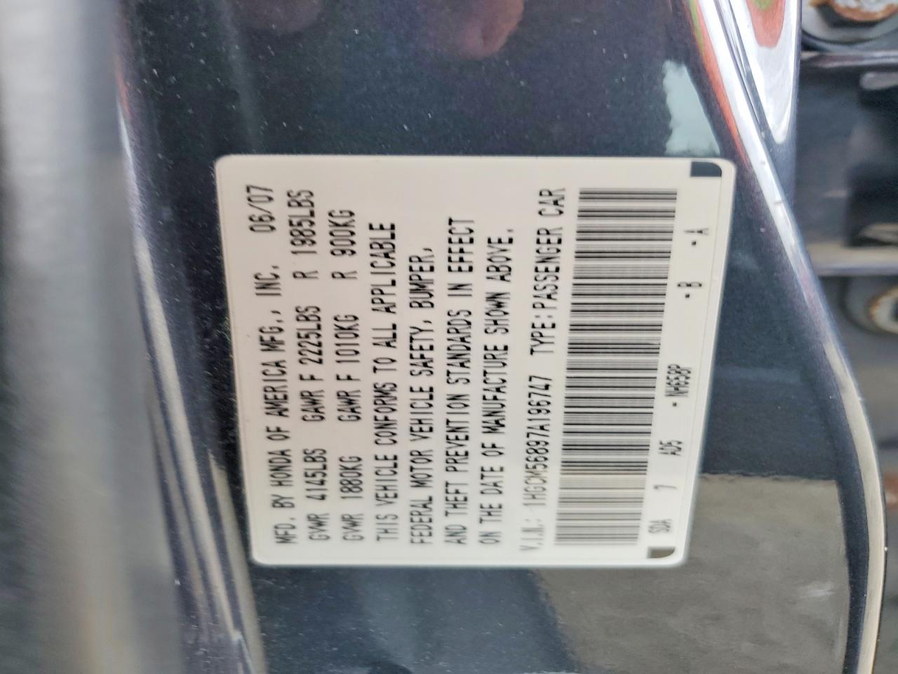 2007 HONDA ACCORD photo 12